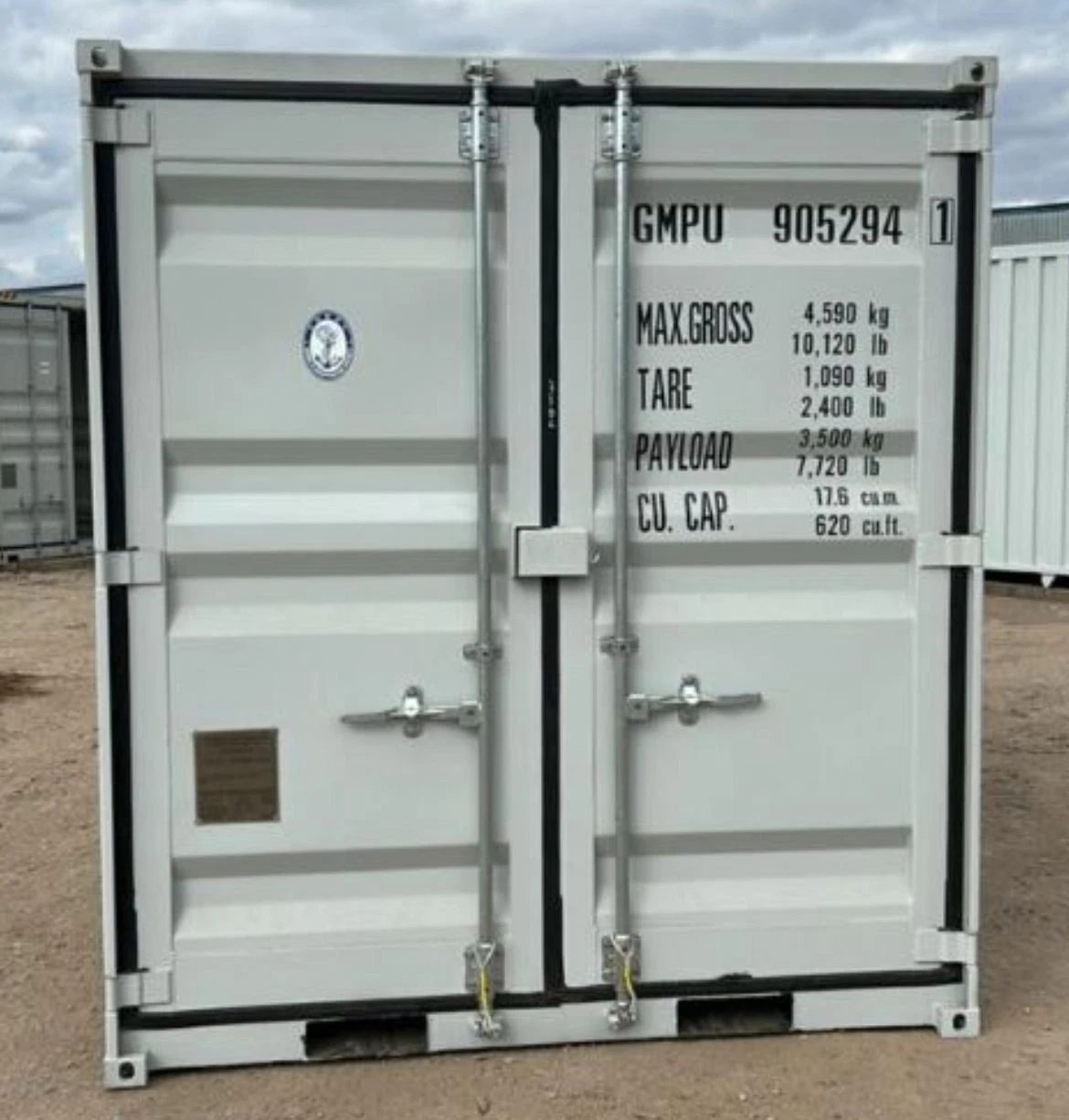 9ft Container Office – Side Entry and Barred Window – front view of closed container cargo doors