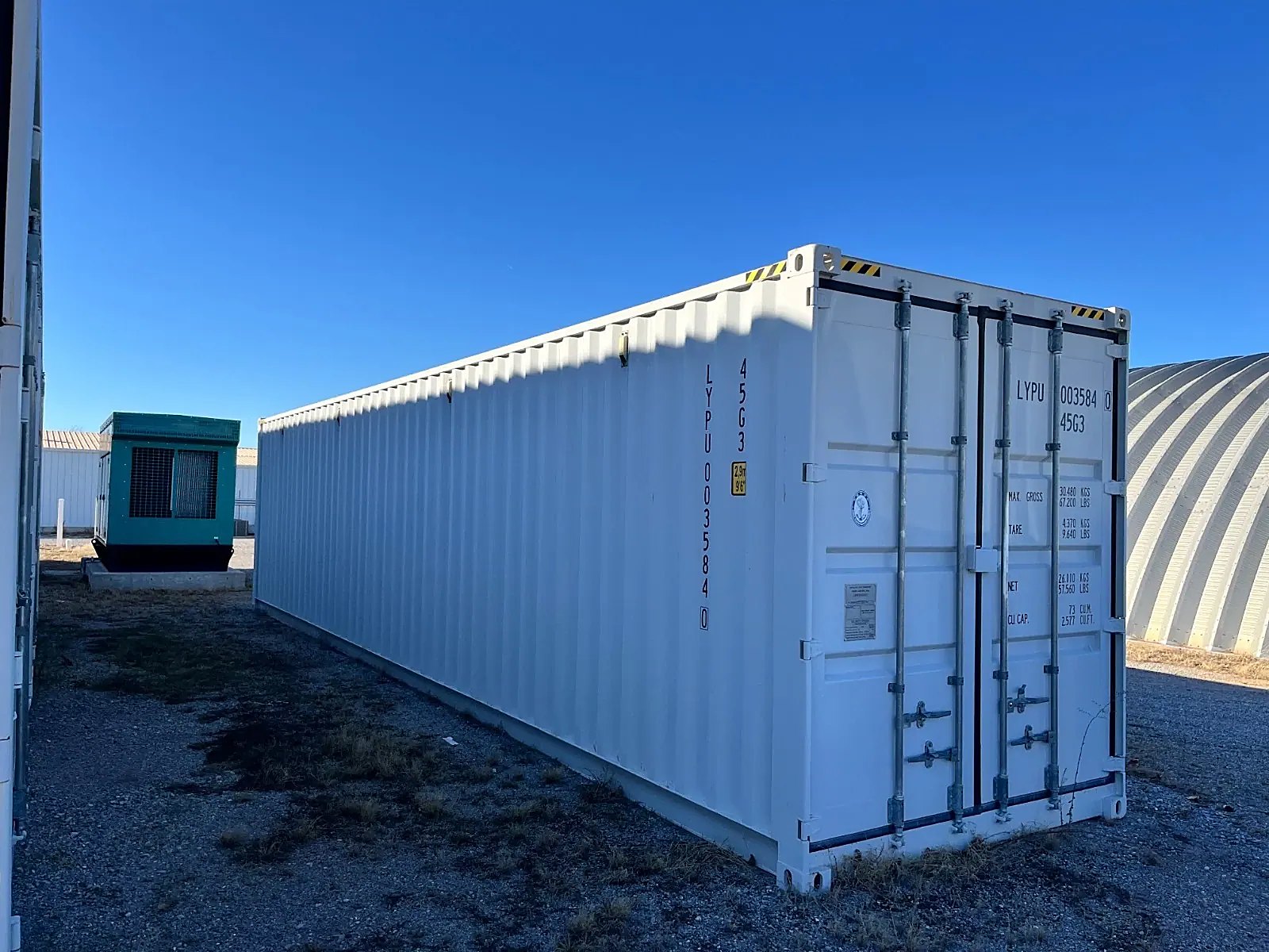 40ft High Cube Shipping Container – Side and End Doors – three-quarter exterior view of container with end doors closed