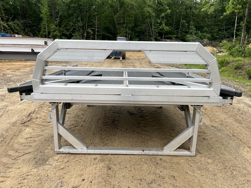 2022 Sno Pro 7 ft Sled Deck – Quad Ply Decking – Straight front view of the aluminum headache rack and support legs