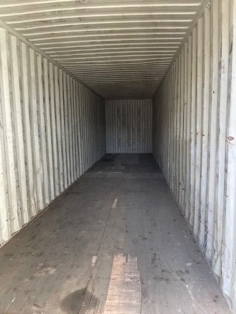 40ft High Cube Shipping Container – Used, Locking Doors – empty shipping container interior with worn wooden floor