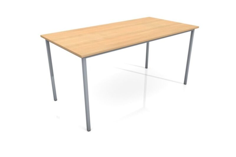 150 cm (59.1 in) Site Office Table – Bolt-On Legs – A rectangular light wood office table with four silver metal legs against white background