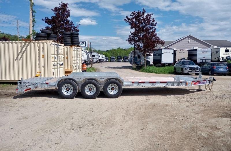 2024 N&N Trailers 20 ft Equipment Trailer – Full-Width Ramps – Profile side view of the galvanized equipment trailer showing the triple axle configuration