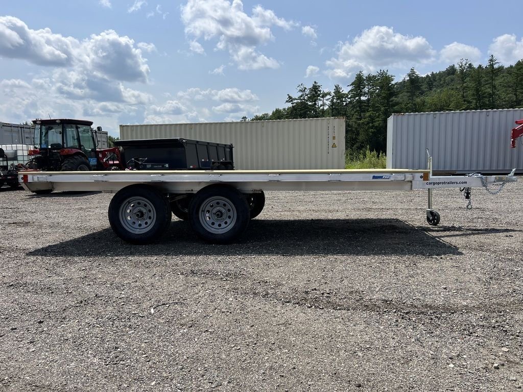 2024 Cargo Pro 101 in Deckover Trailer – Aluminum – Full side view of the aluminum deck-over trailer with a wooden floor