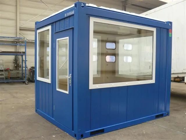 10ft Steel Observation Unit – Four Fixed-Glazed Windows – three-quarter exterior of blue observation unit with large windows