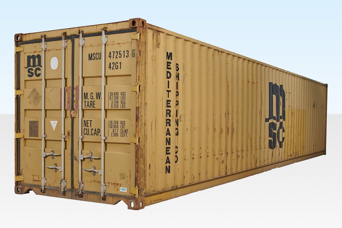 30 ft Used Bulk Container – Yellow – A tan 30ft shipping container shown from a three-quarter exterior angle