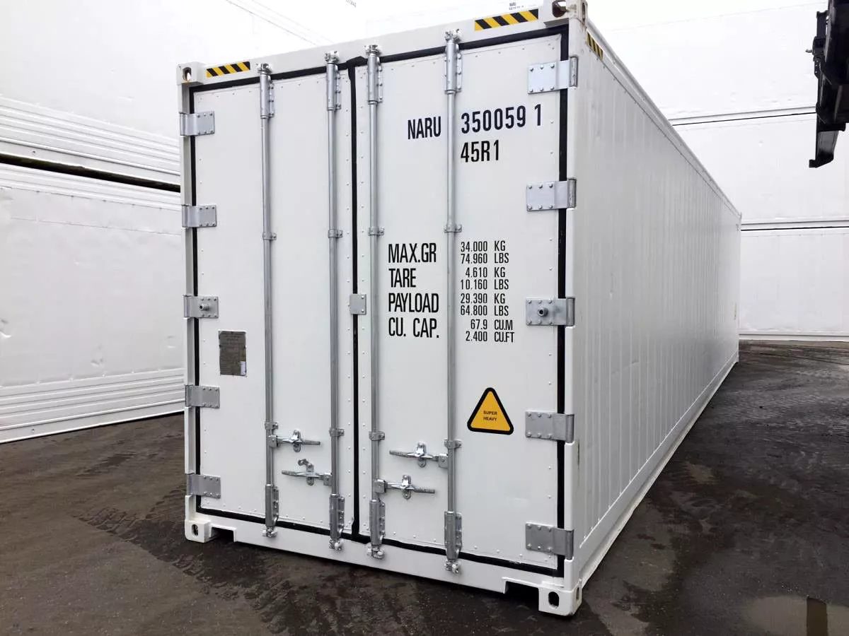 40ft High Cube Reefer Container – Deep-Freeze Cold Storage – three-quarter exterior view of refrigerated container with doors closed