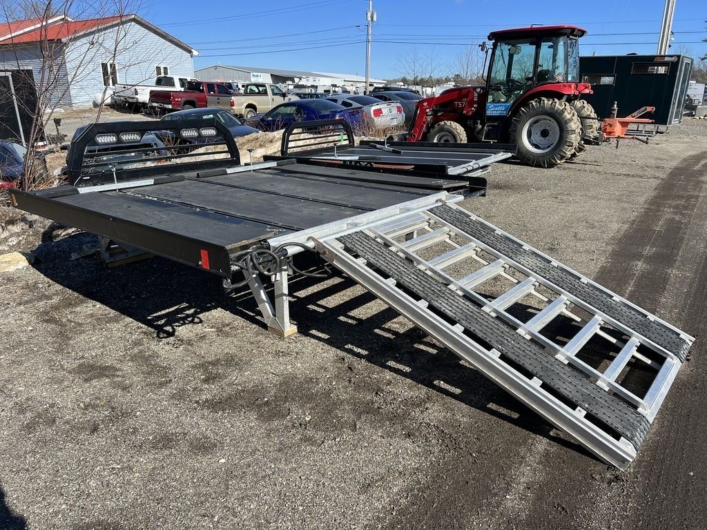 2023 Sno Pro 8 ft Sled Deck – Sliding Sides – Three-quarter view showing the ramp and the full deck assembly