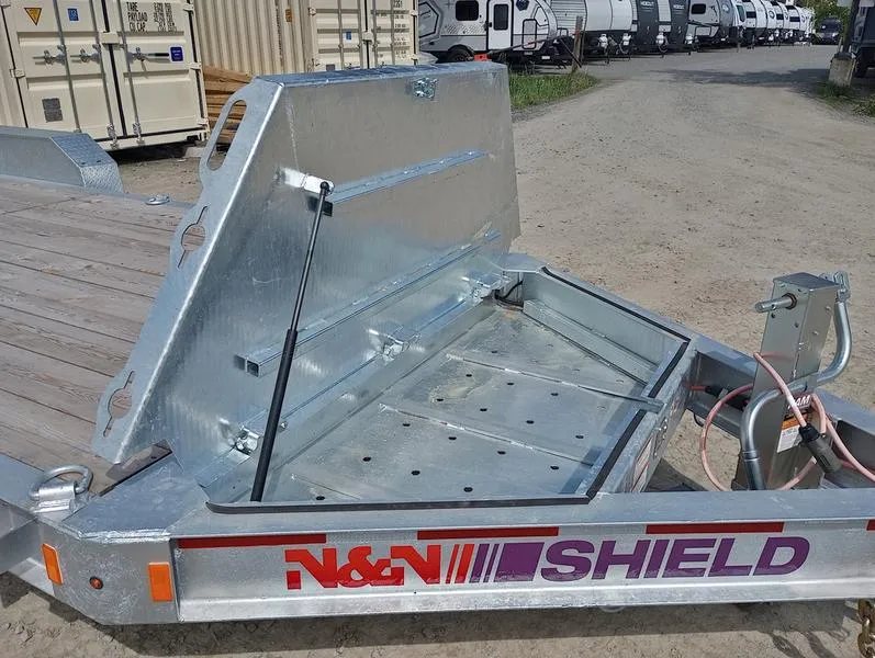 2024 N&N Trailers 20 ft Equipment Trailer – Full-Width Ramps – Open front storage toolbox made of galvanized steel located on the trailer tongue