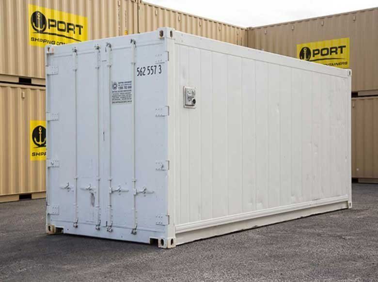 20ft High Cube Refrigerated Container – Adjustable Cold Storage – three-quarter exterior view of white refrigerated container with closed doors