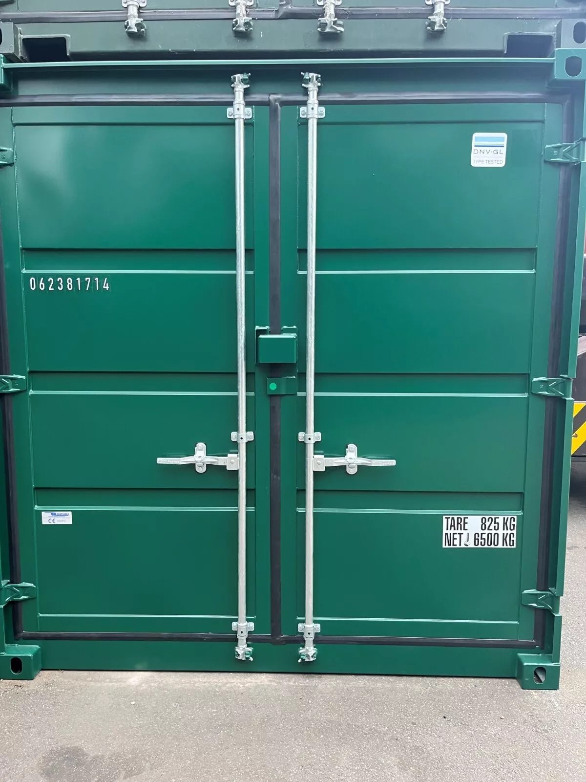 10ft New Shipping Container – Double Cargo Doors – front view of green container with closed cargo doors