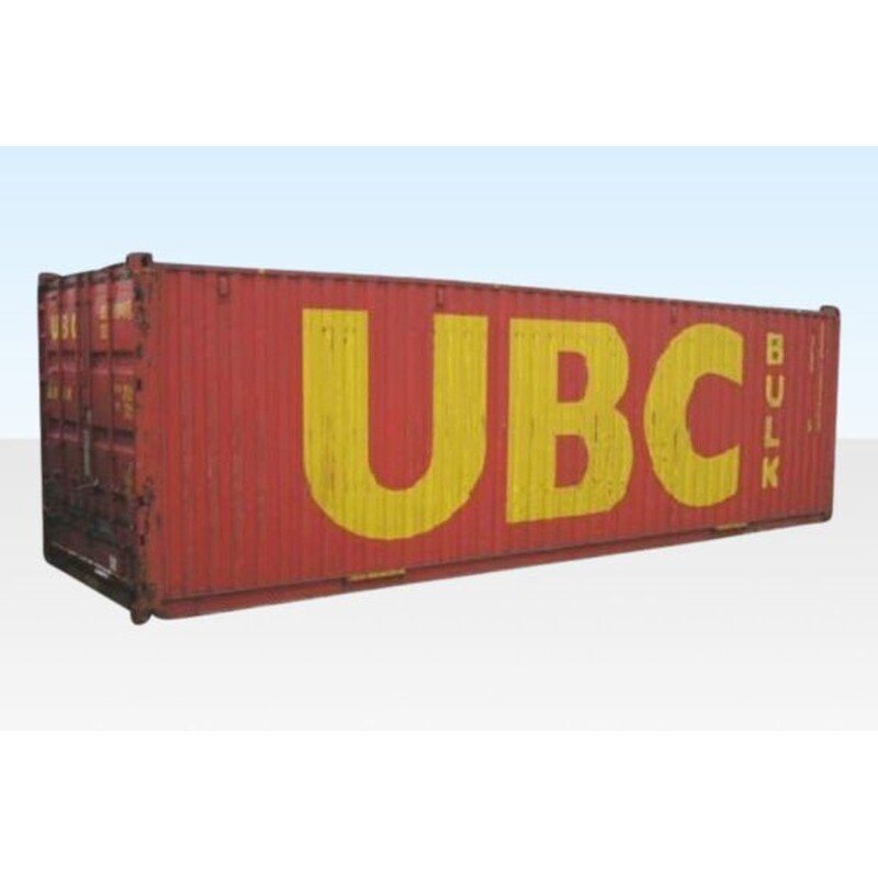 Used Bulk Shipping Container – Four Top Lids – Red thirty foot bulk shipping container showing the side profile and cargo doors