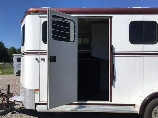 2007 Hawk 2 Horse Bumper Pull Trailer – Side Ramp – An open side access door on the white horse trailer