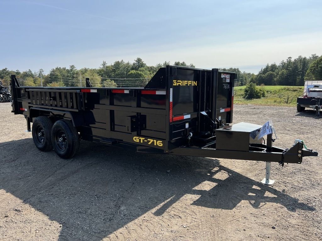 2024 Griffin Trailers 16 ft Dump Trailer – Telescopic – A passenger side view of the black dump trailer showing the full length
