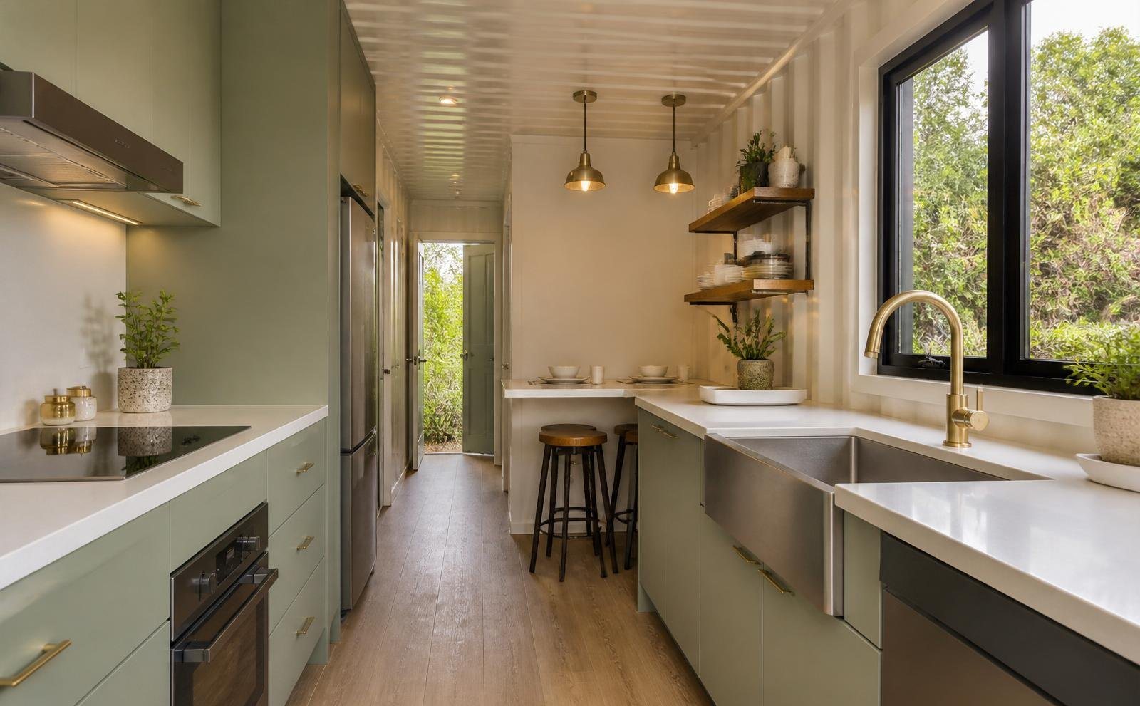 Three-Module Container Home – Trinity, 2 Bedrooms – Trinity 100ft U-Shape Modular Container Home — 2 Bedroom, 2 Bathroom, Central Deck (Two 40ft + One 20ft) — 100ft — new in new condition (4)