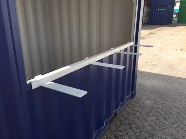 10ft Custom Bar Container – Serving Hatch and Secure Storage – serving hatch with exposed counter support brackets on container