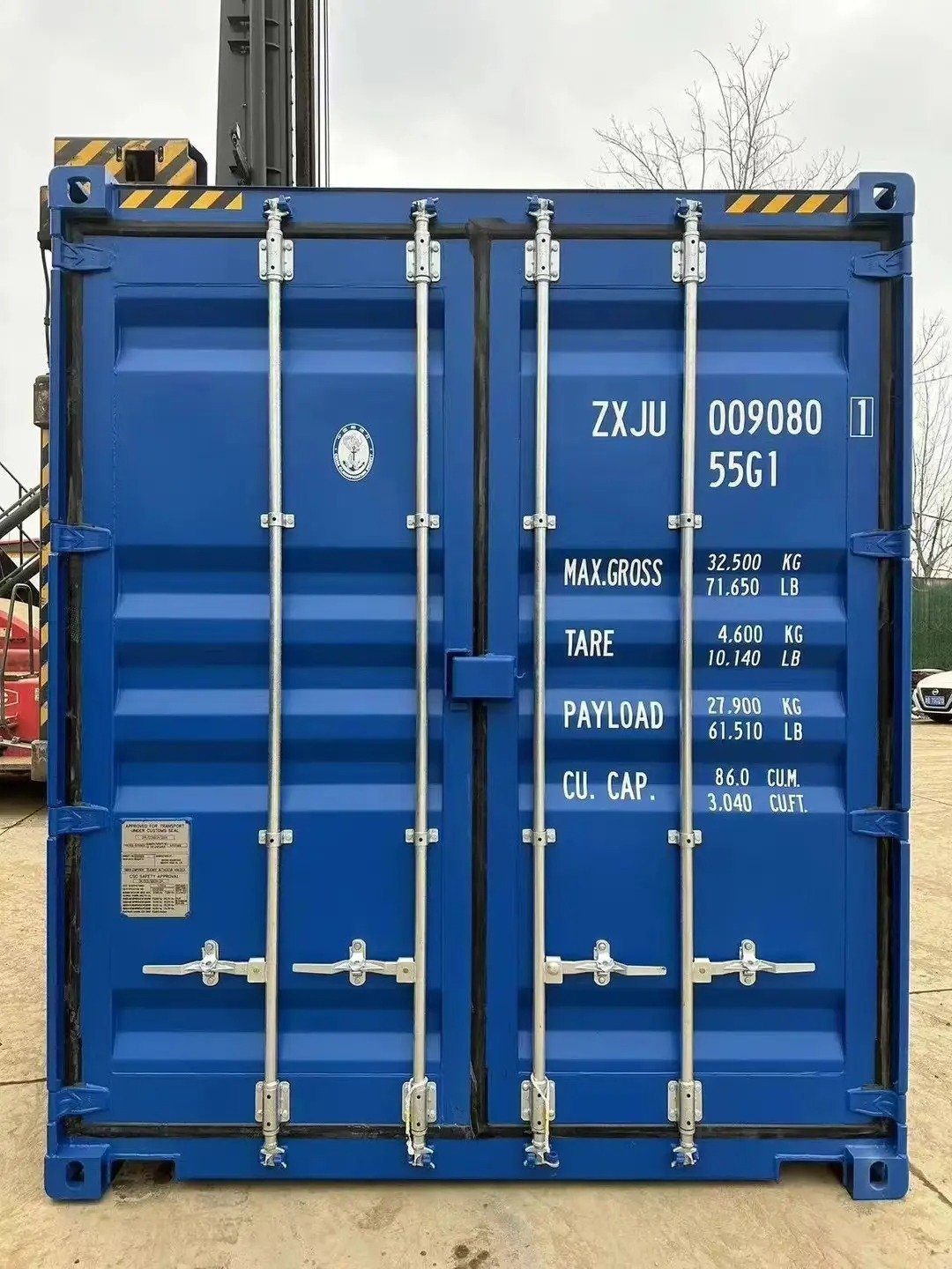 45ft High Cube Shipping Container – New, Extended Storage – straight-on view of closed blue container cargo doors