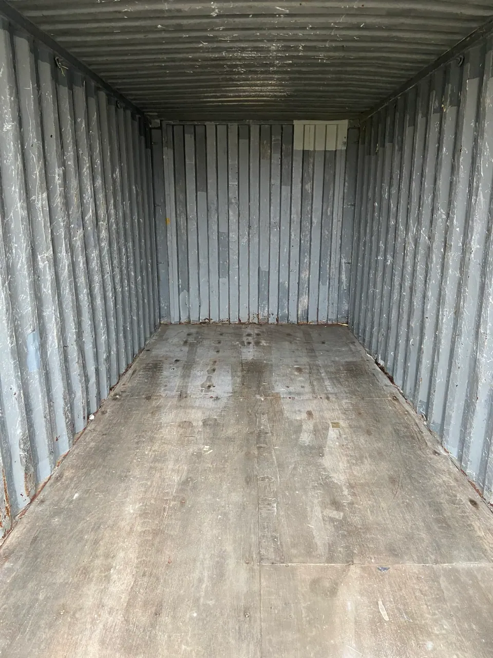 20ft Used Shipping Container – Double Cargo Doors – empty container interior with worn wooden floor and corrugated walls (6)