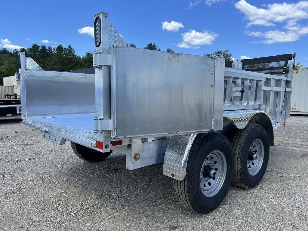 2024 Cargo Pro 12 ft Dump Trailer – Aluminum – Detail view of the open rear aluminum gate swung to the side