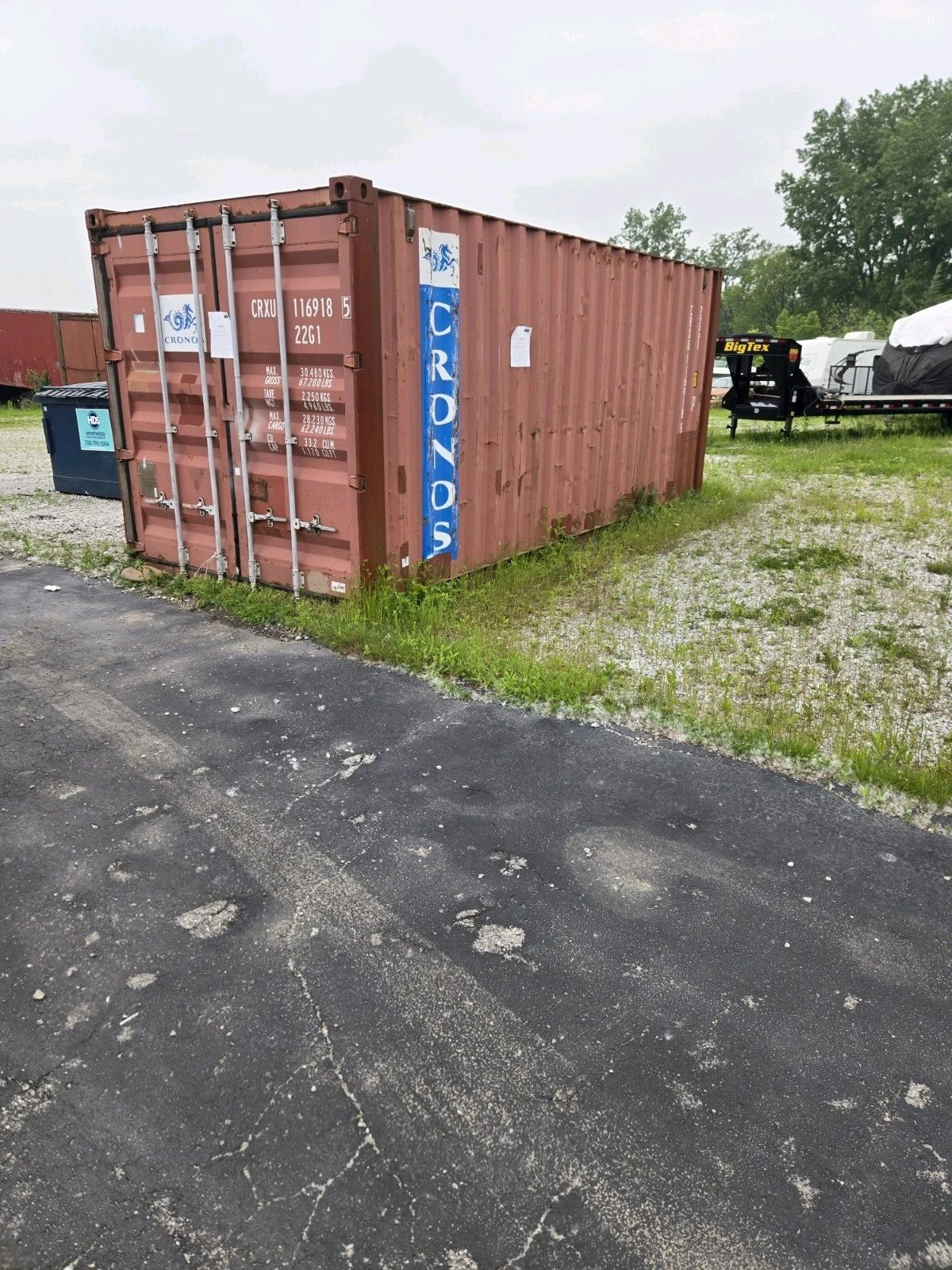 20ft Used Storage Container – Lockable Double Cargo Doors – three-quarter exterior view of weathered container with doors closed