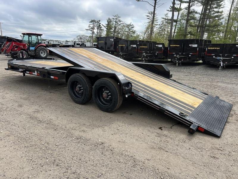 2024 Diamond C 24 ft Tilt Trailer – Spare Mount – Three-quarter side view of the trailer with the tilt deck in raised position
