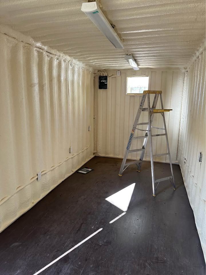 20ft/40ft Insulated Container Workspace – Lighting and Power – insulated container interior with ceiling lights, electrical outlets and ladder