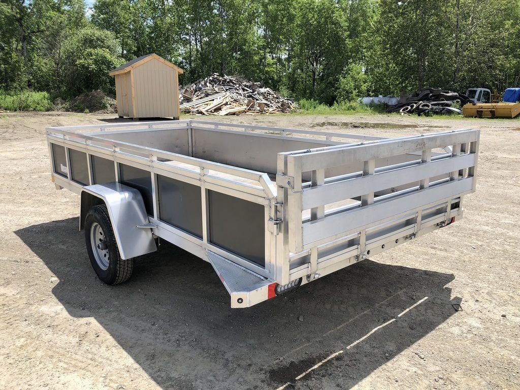 2022 Mission 6 × 12 ft Utility Trailer – Rear Ramp – High angle rear three-quarter view of the trailer with the gate closed