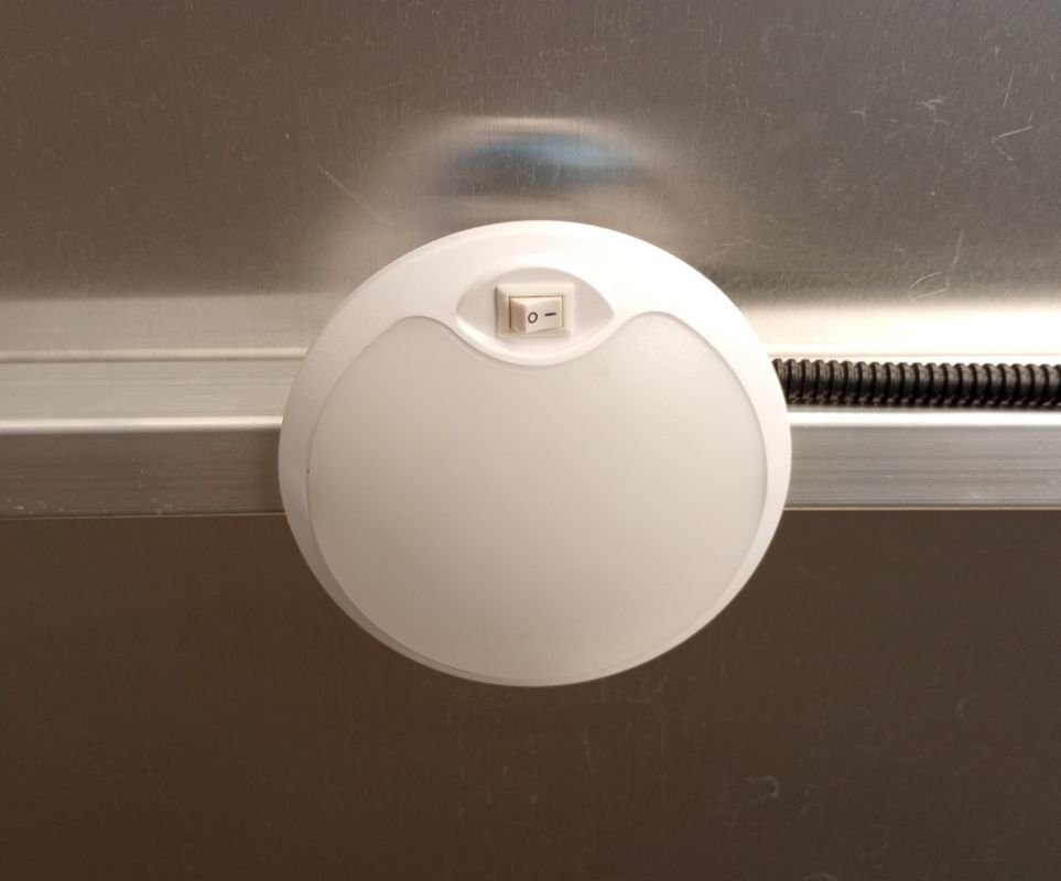 Mission Trailers 22 ft Snowmobile Trailer – 4-Place – A circular white LED dome light with an integrated power switch