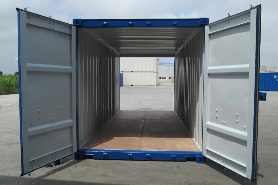 20ft Tunnel Shipping Container – Double-End Doors – open cargo doors revealing empty container with opposite end open