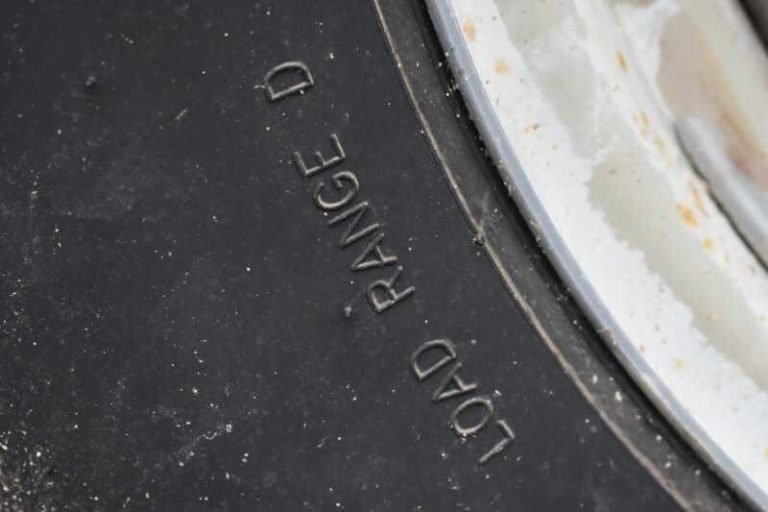 2012 CM 3 Horse Bumper Pull Trailer – Aluminum, Hayrack – Close-up of tire sidewall text indicating load range D rating