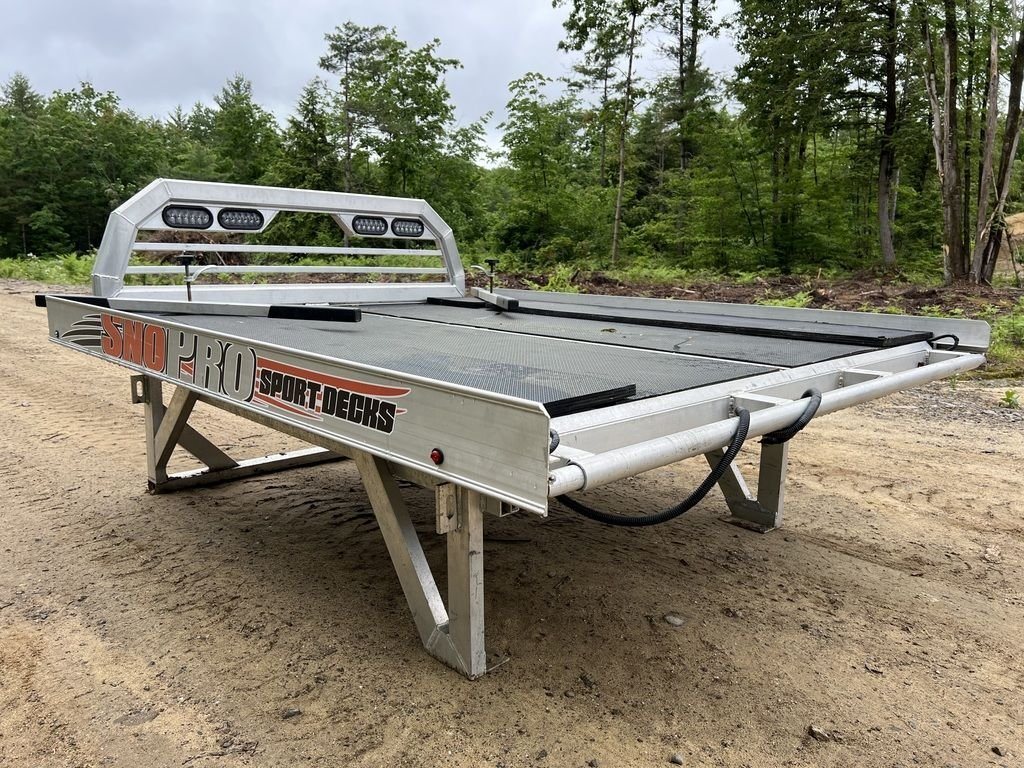 2022 Sno Pro 7 ft Sled Deck – Quad Ply Decking – Alternative rear three quarter view of the sled deck with cabling visible