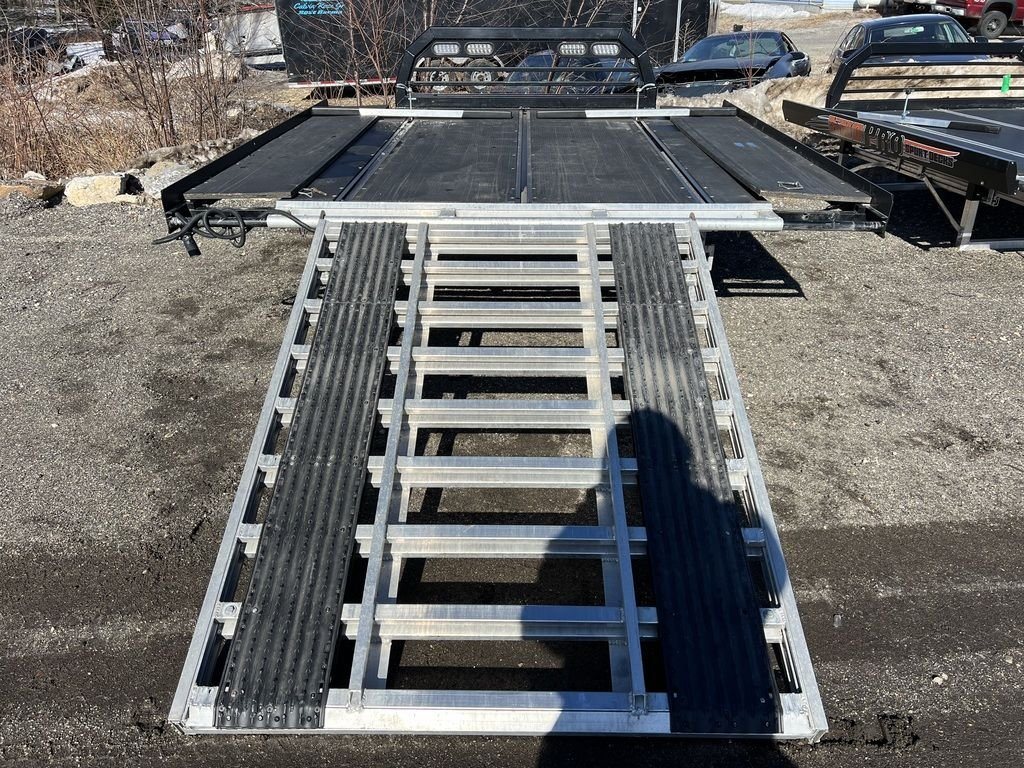 2023 Sno Pro 8 ft Sled Deck – Sliding Sides – Straight on view looking up the ramp towards the deck surface