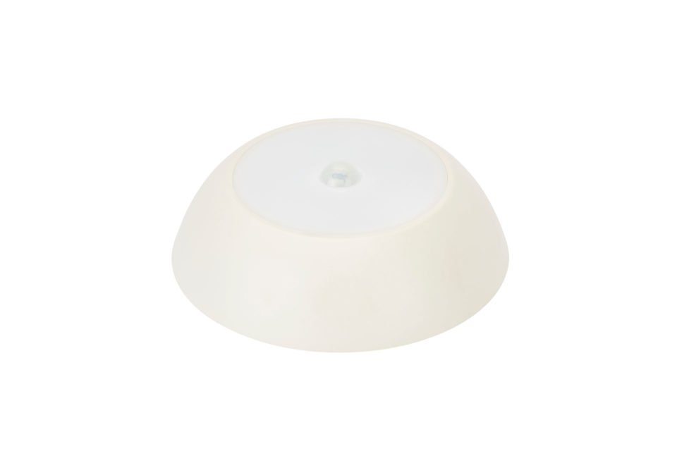 Magnetic Container Light – Motion Sensor, White – A round white magnetic PIR sensor light isolated on a white background