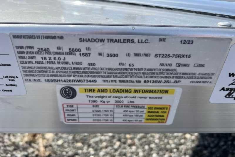 2024 Shadow 2 Horse Bumper Pull Trailer – Aluminum, Dressing Room – Manufacturer vin and specification plate located on the trailer frame