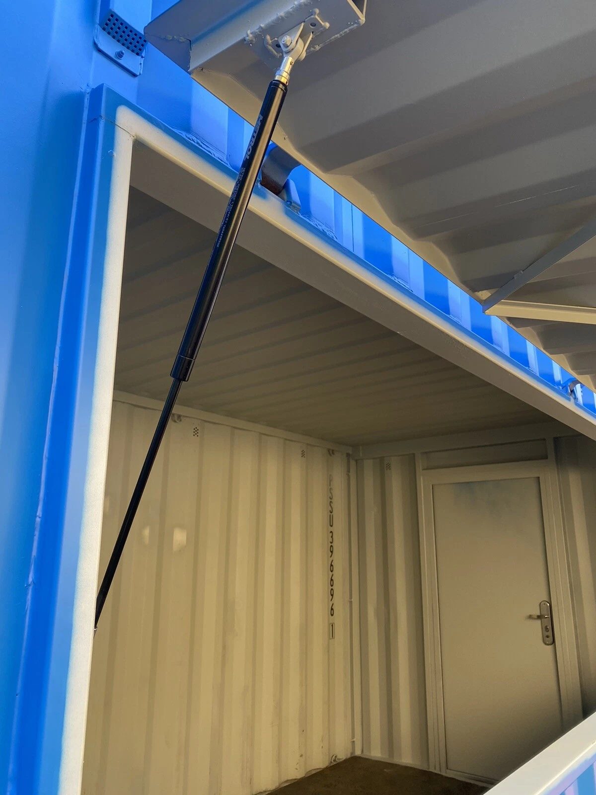 15ft Custom Container Bar & Kiosk – Side Service Hatches – raised serving hatch with gas strut and empty interior