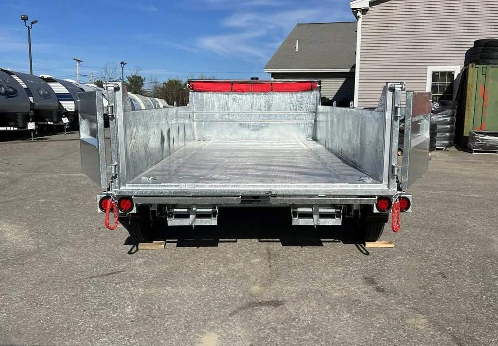 2024 N&N Trailers 14 ft Dump – Galvanized Steel – Looking forward from the rear into the empty galvanized dump bed