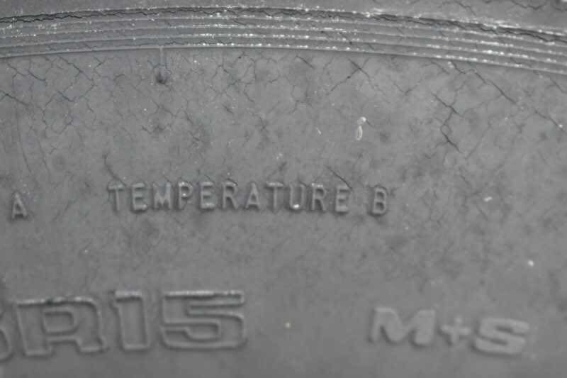 2001 CM Odyssey 2 Horse Trailer – Aluminum Floor – Close-up of tire sidewall showing temperature and rating text