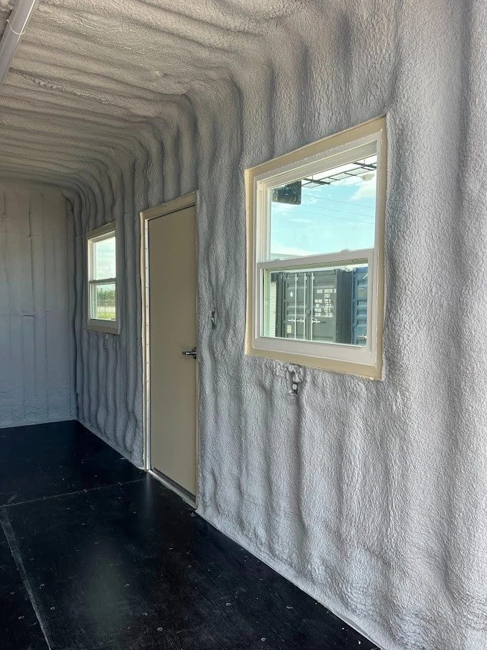 20ft High Cube Container Office – Side Entry and Two Windows – empty insulated container interior with two windows and entry door