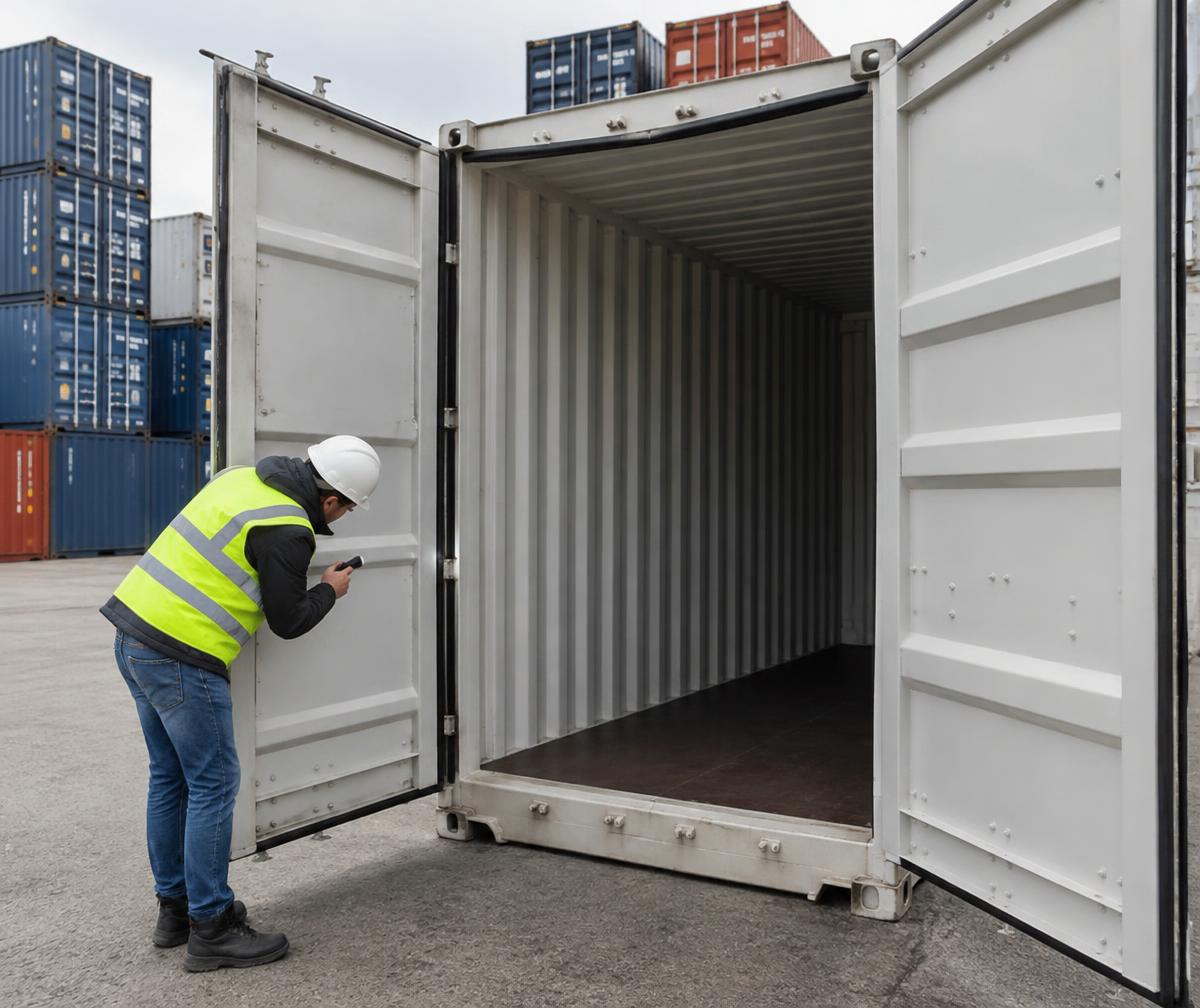 Lease Lane yard: inspecting a container's door seals