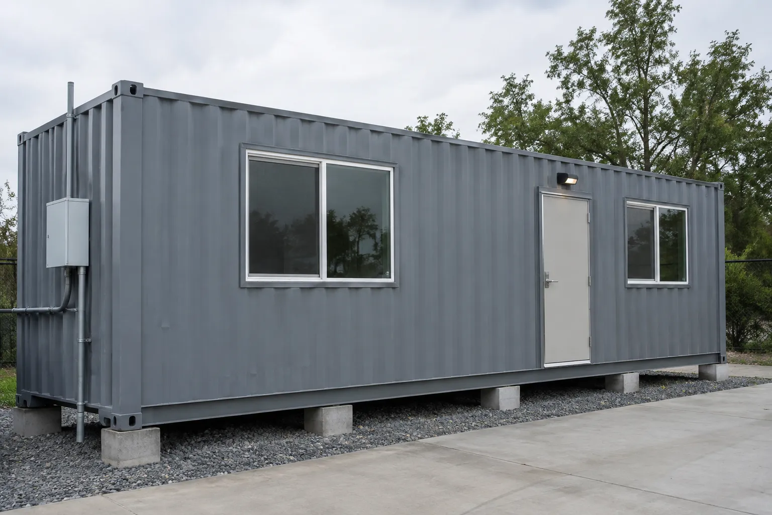 Container office installation details relevant to business equipment or building classification