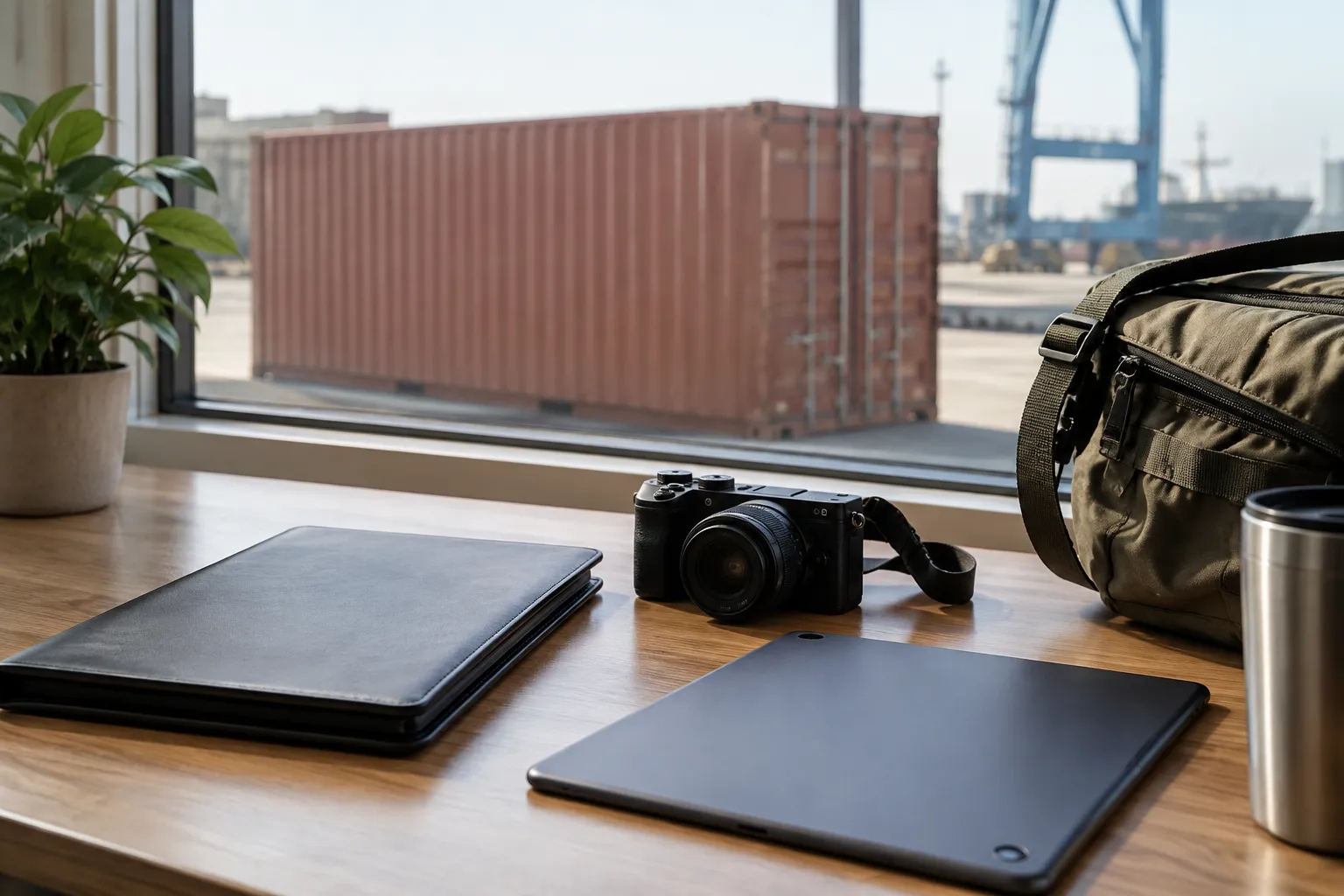 Camera and document folder prepared for an SOC container approval packet