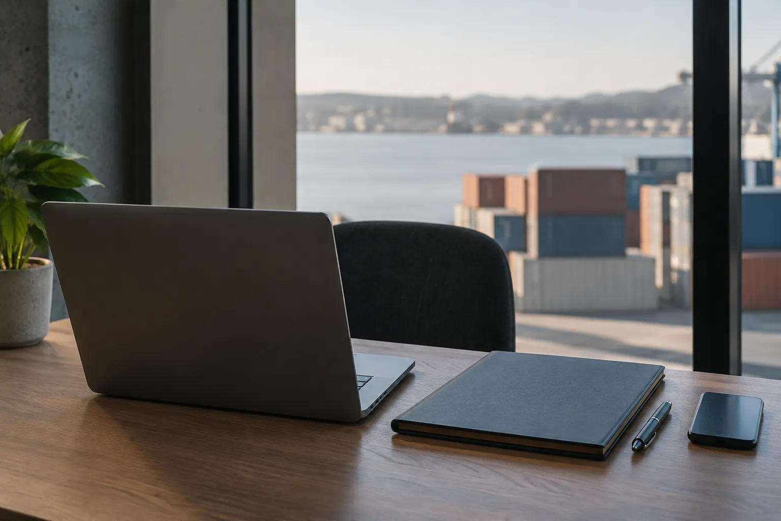 Office desk prepared to verify shipping container seller and payment recipient.