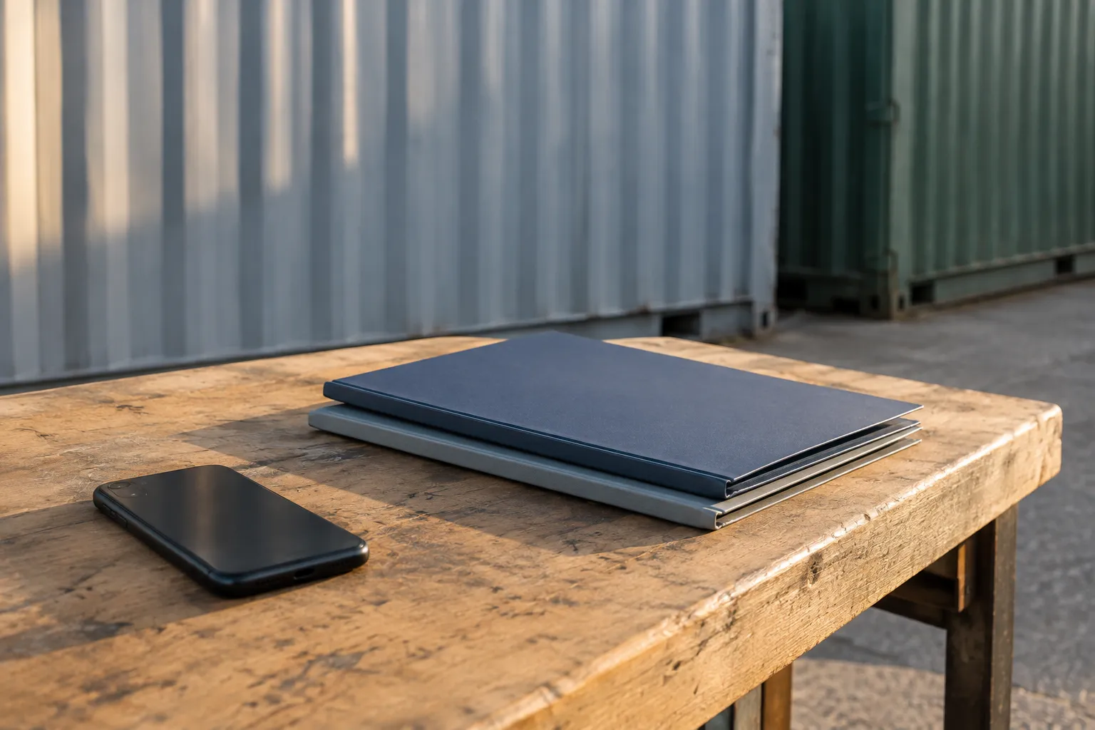 Phone and document folders illustrate reviewing unexpected shipping container purchase charges.