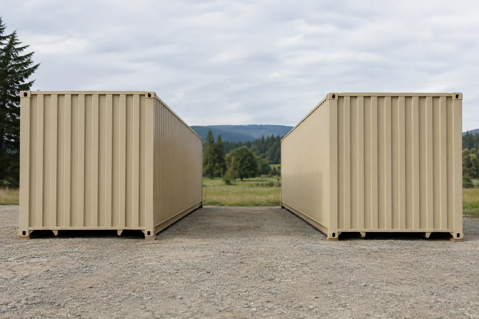 Matching high-cube containers aligned for shipping container roof kit compatibility review.