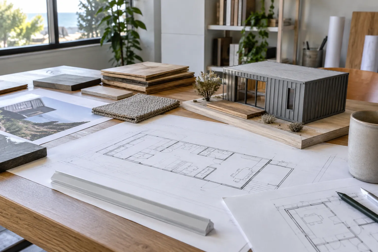 Container ADU design documents and material samples prepared for California approval review