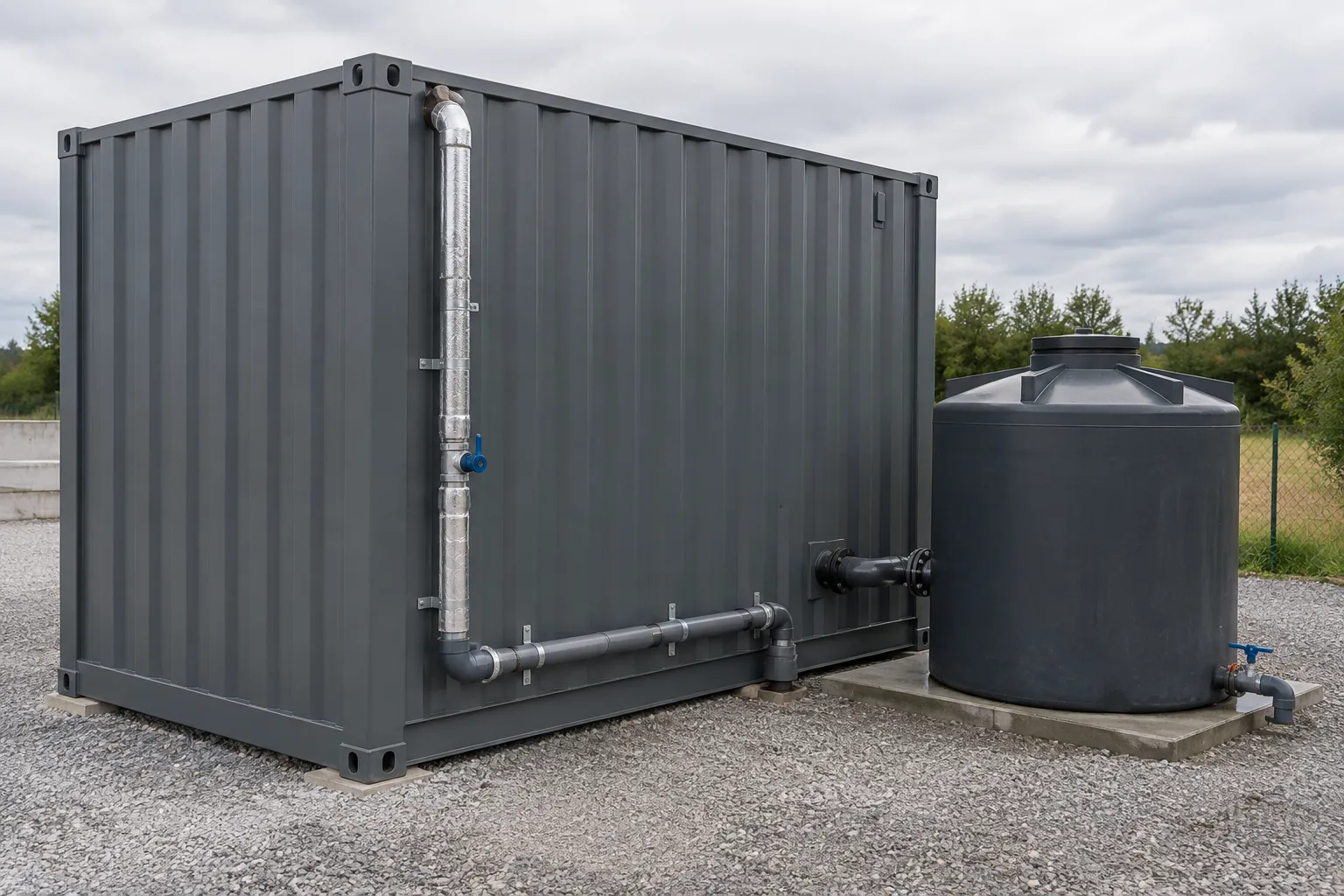 Container restroom utility connections with separate water supply and wastewater service access