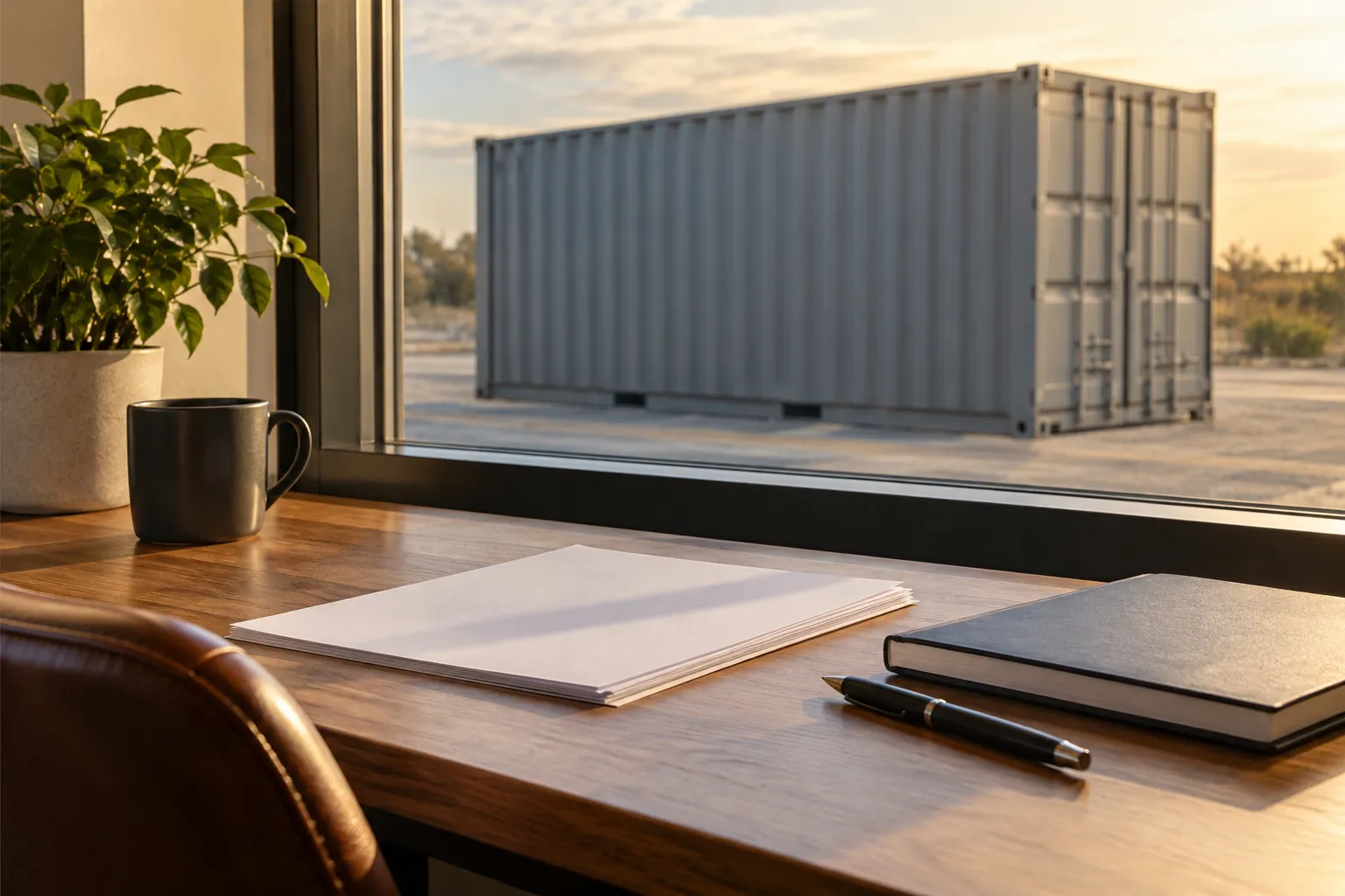 Purchasing desk overlooking a container for shipping container quote price lock review.