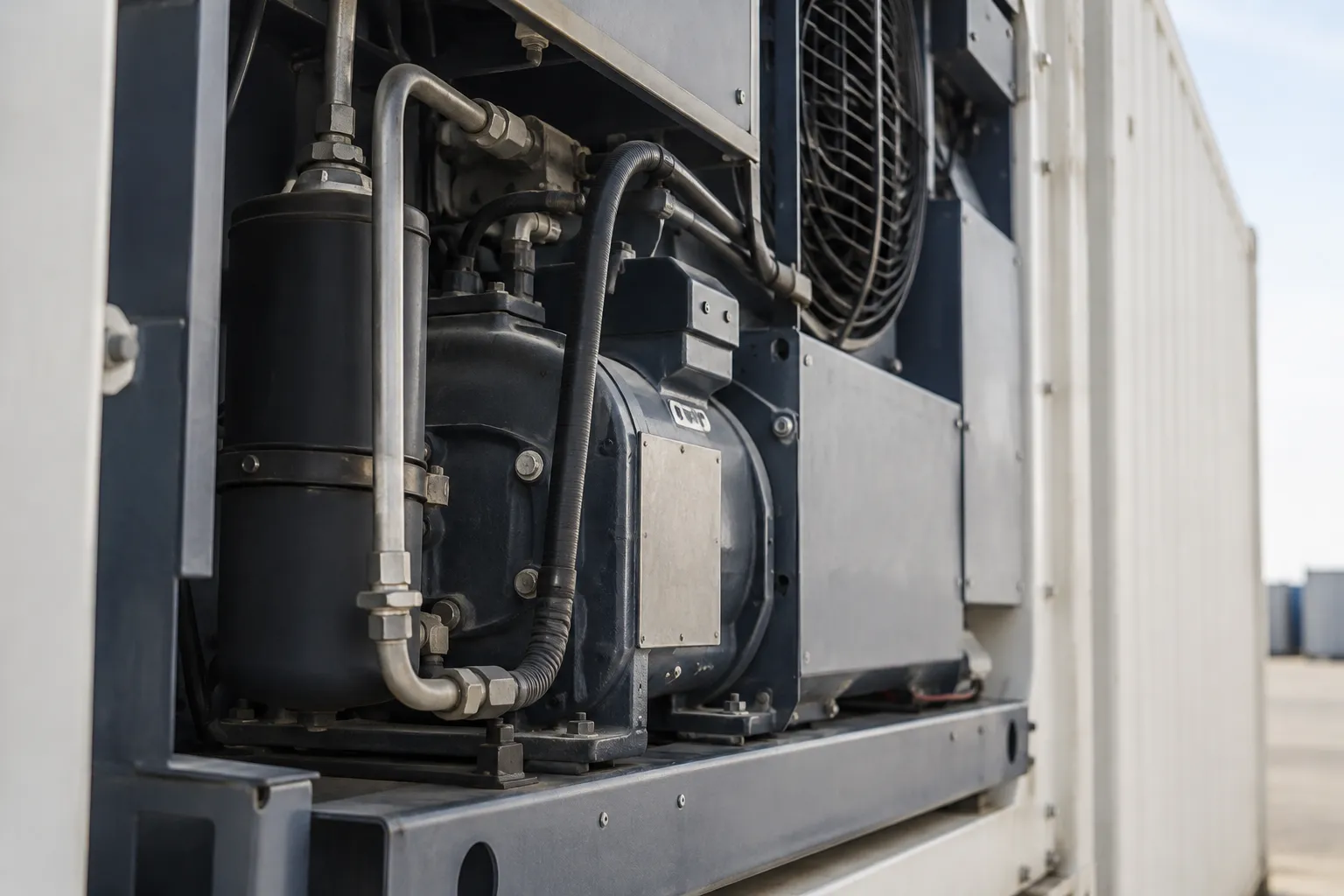Refrigeration assembly details help identify used reefer container refrigerant type and service needs